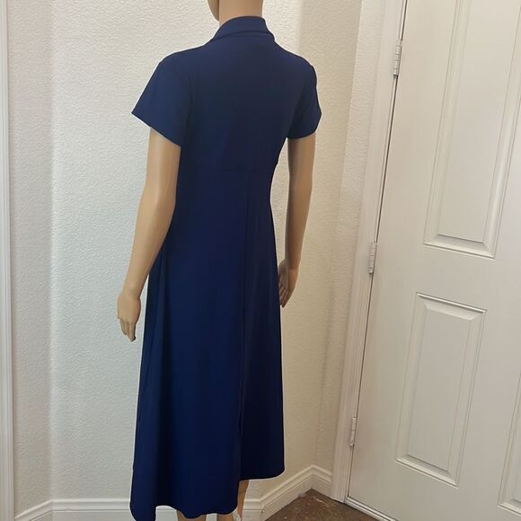 Express Dress Size Small Notch Collar Short Sleeve Midi Navy Royal Blue Flare - Picture 6 of 10